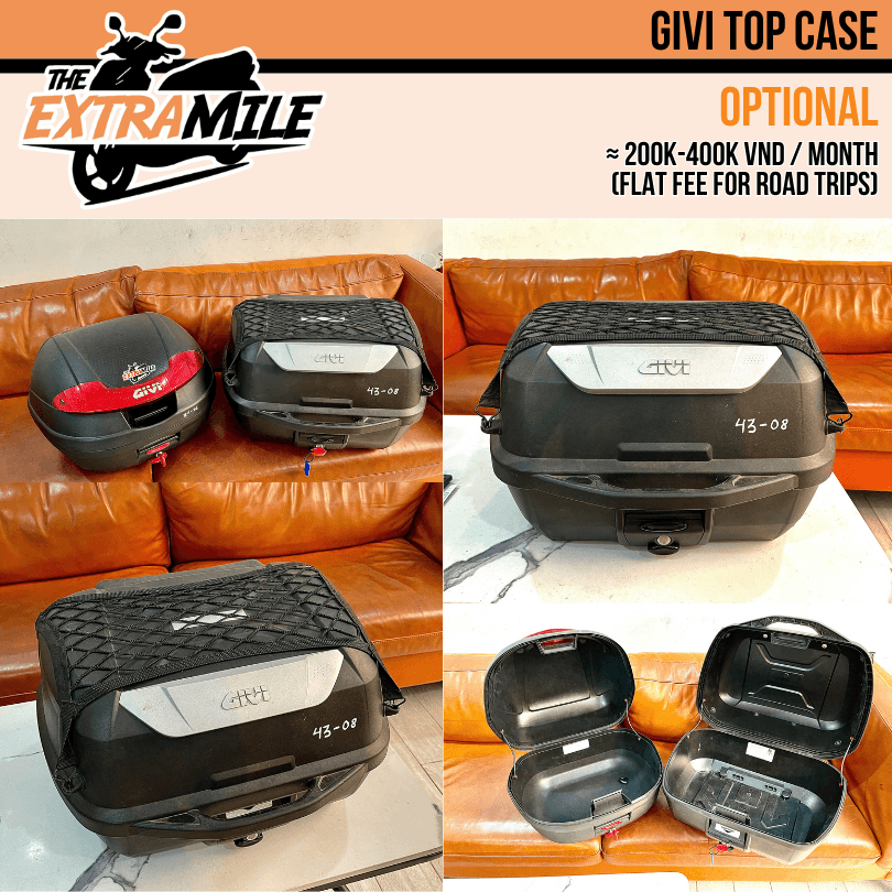 1 - givi top case accessories included with motorbike rental in vietnam The Extra Mile