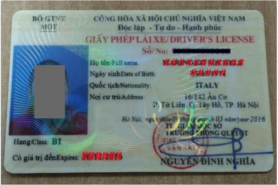 driving license vietnam example B1 drive motorbike in saigon